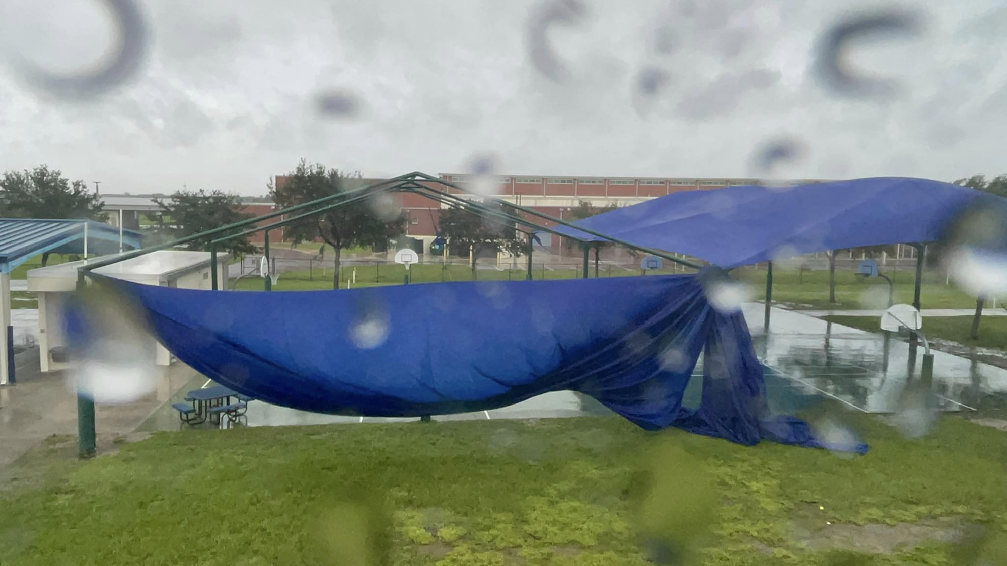 The cover of a play area at B.D. Gullett Elementary School was ripped off due to the strong winds. (Photo courtesy of Gullett Elementary, posted 4:45 p.m. Wednesday)