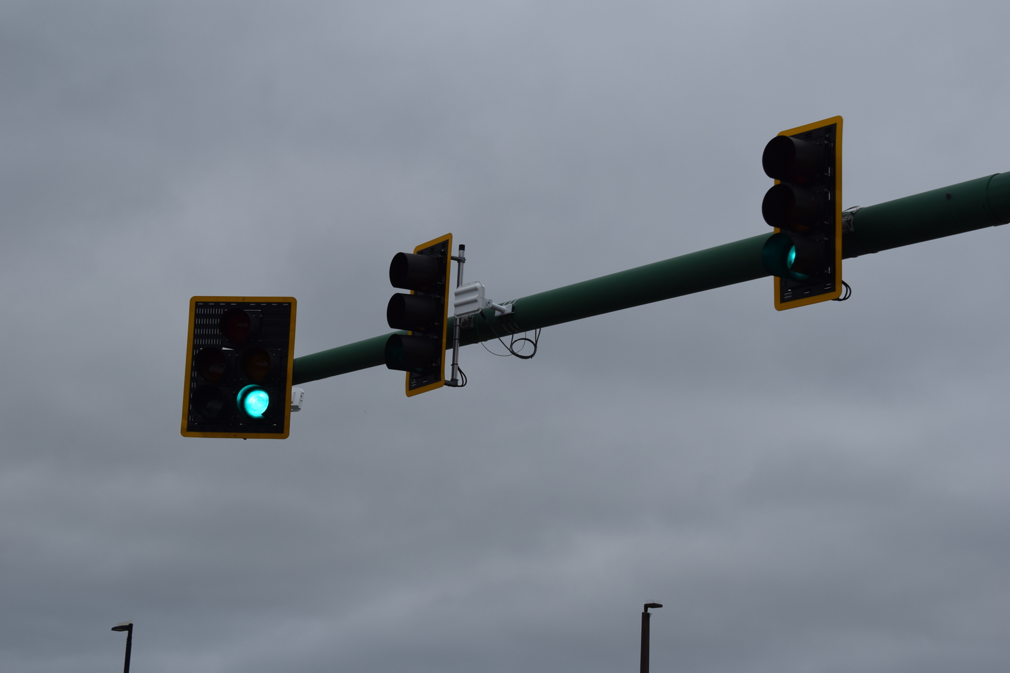 Motorists had to be careful Thursday morning as signal lights faced all kinds of odd directions.  (Photo by Jay Heater)