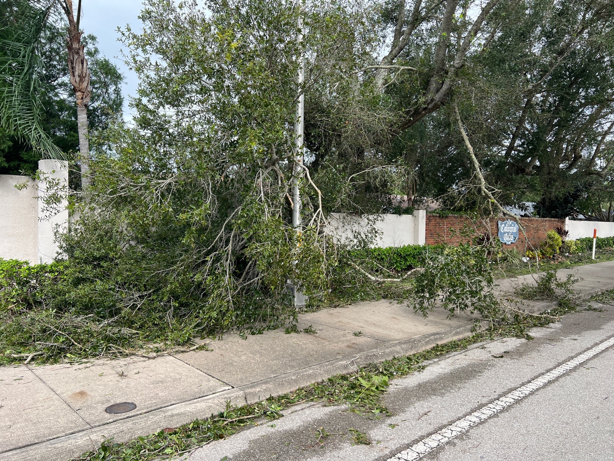 Damage is seen late Thursday morning outside the Colonial Oaks neighborhood. (Photo courtesy of Access Sarasota)
