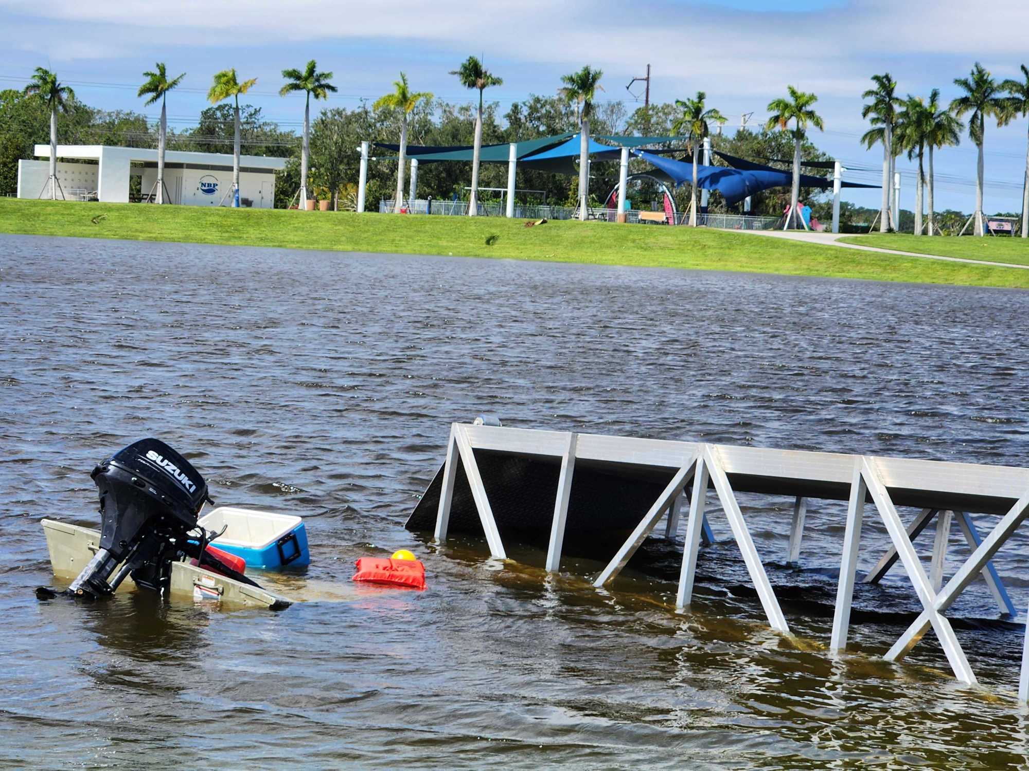 Land at Nathan Benderson Park surrounding the lake is seen flooded around 1:15 p.m. Thursday. (Photo by Andrew Warfield)