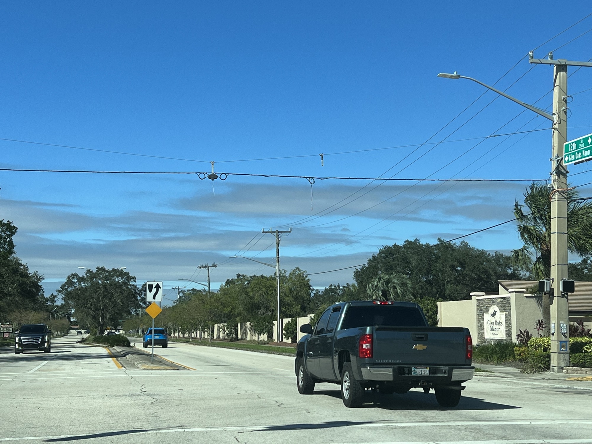 Traffic lights and street signs are gone at the intersection of 12th Street and Beneva Road in Sarasota at 4 p.m. Thursday. (Photo by Kaelyn Adix)