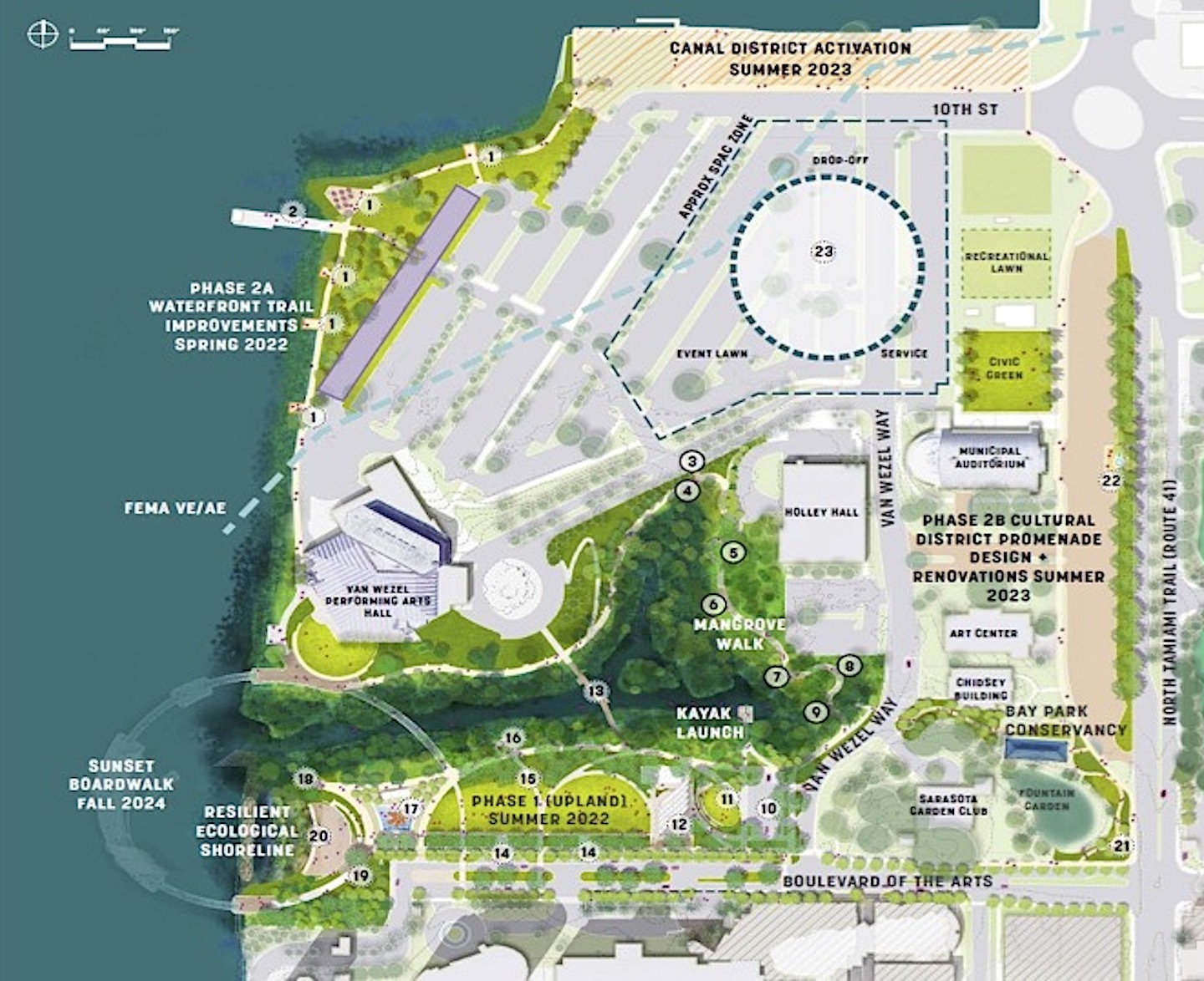 Dotted lines show the  location of the new Sarasota Performing Arts Center. (Courtesy image)