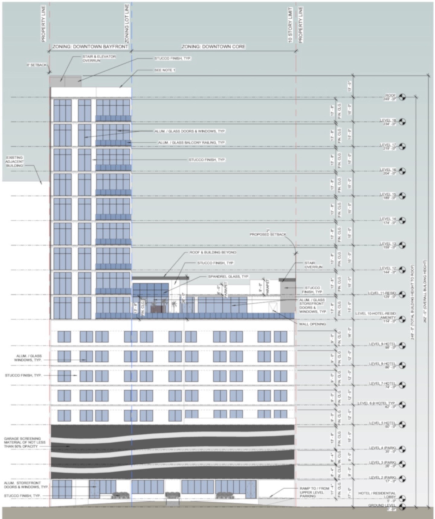 The design by Hoyt Architects for 1225 Second Street shows nine floors of condominiums above 10 stories of hotel and parking structure. The condo tower is immediately adjacent to the Embassy Suites hotel. (Courtesy image)