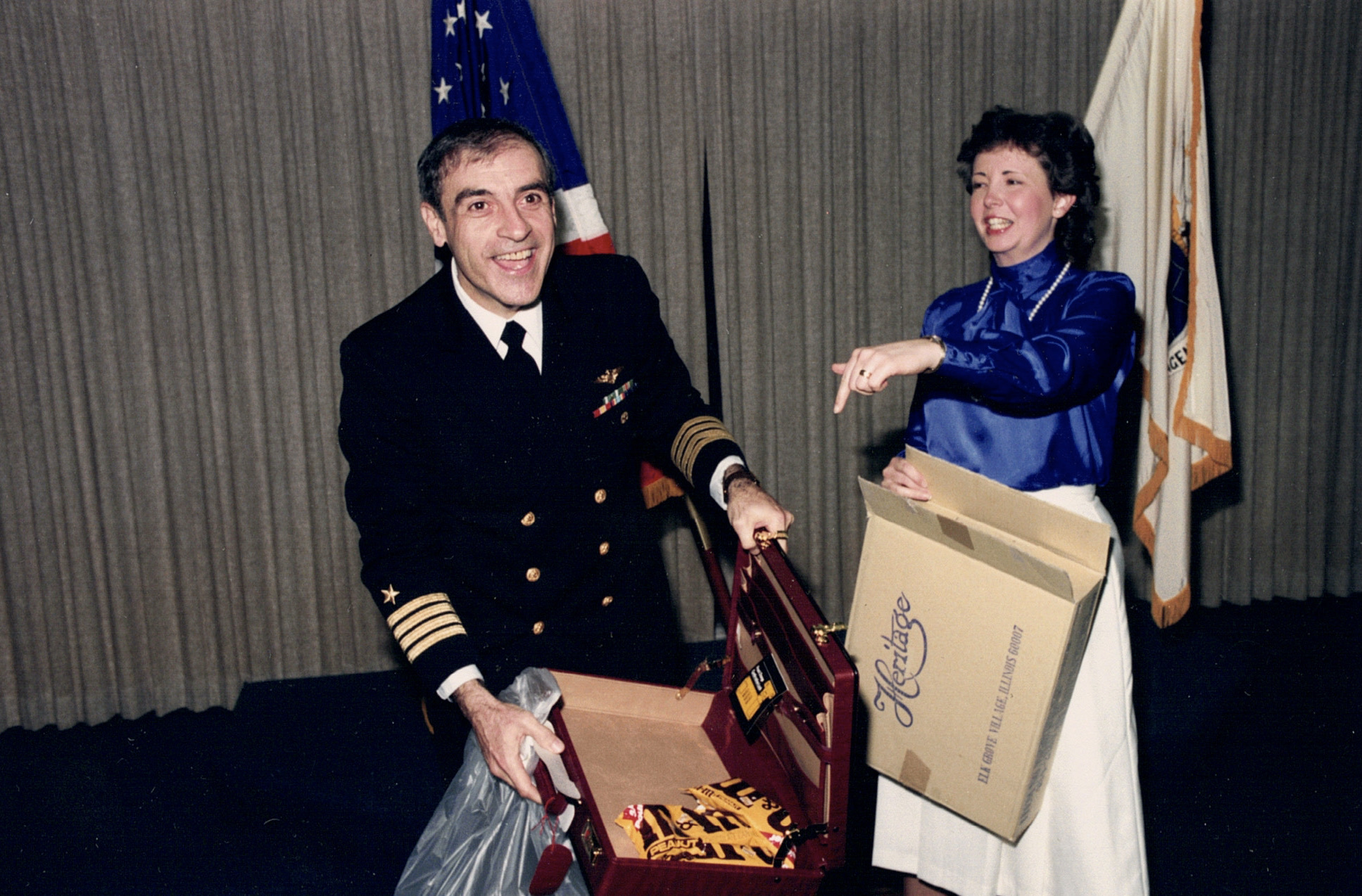 Petrucci receives a gift of his favorite candy, peanut M&Ms, as he retires in 1986. (Courtesy photo)