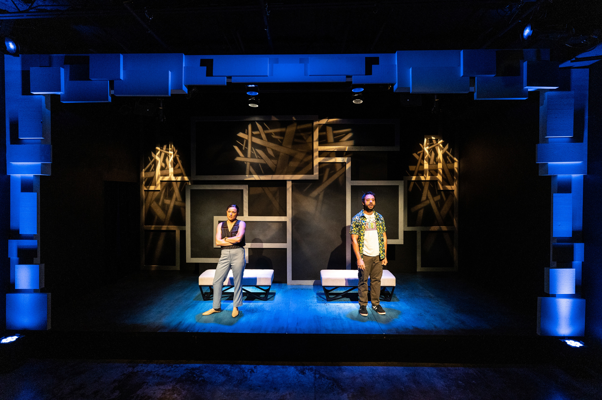 The set of The Burdens allows the two main characters to share their thoughts as relayed in text message. (Courtesy photo by Dylan Jon Wade Cox)