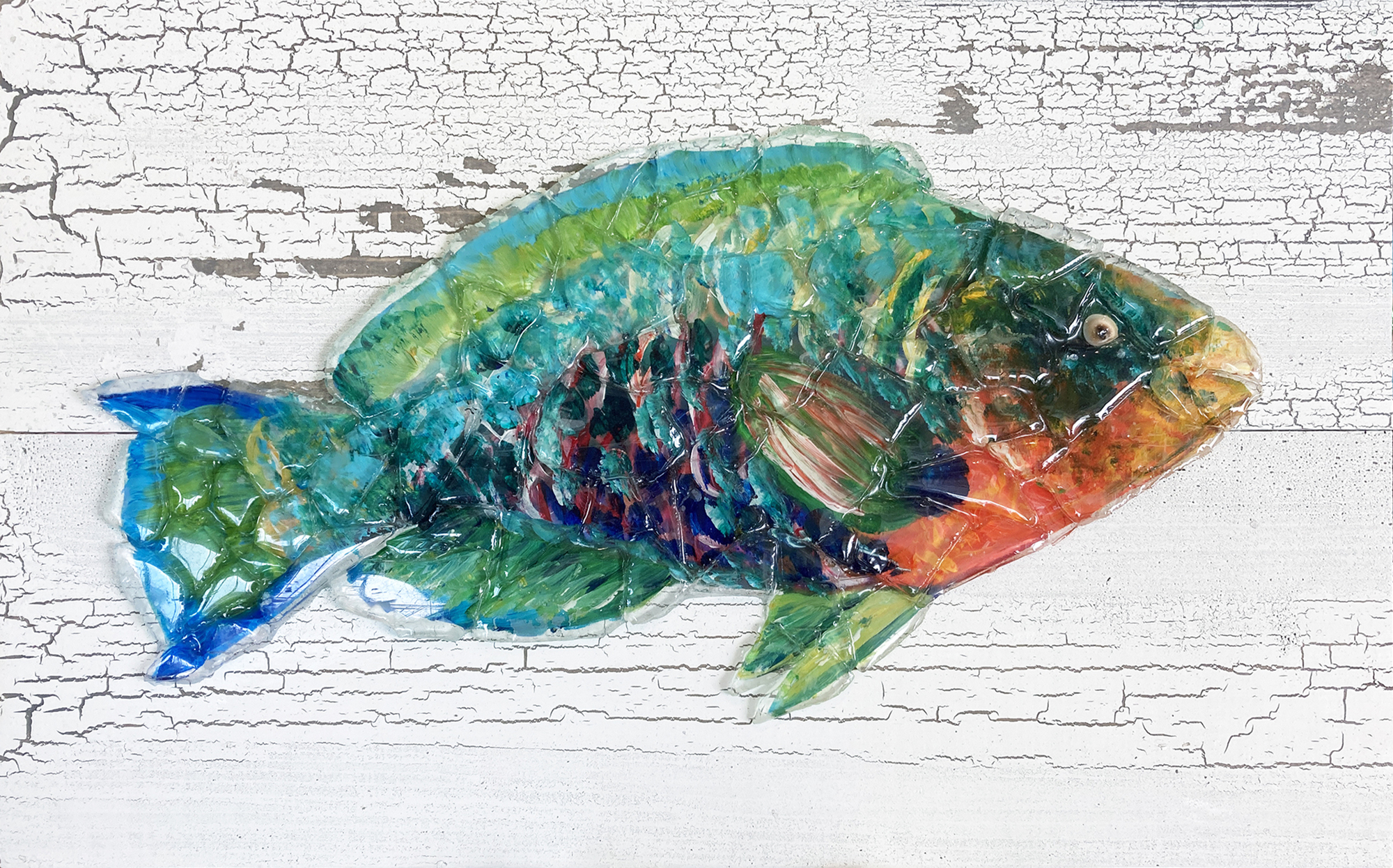 Parrotfish “sea-glass” wall hanging: $145
