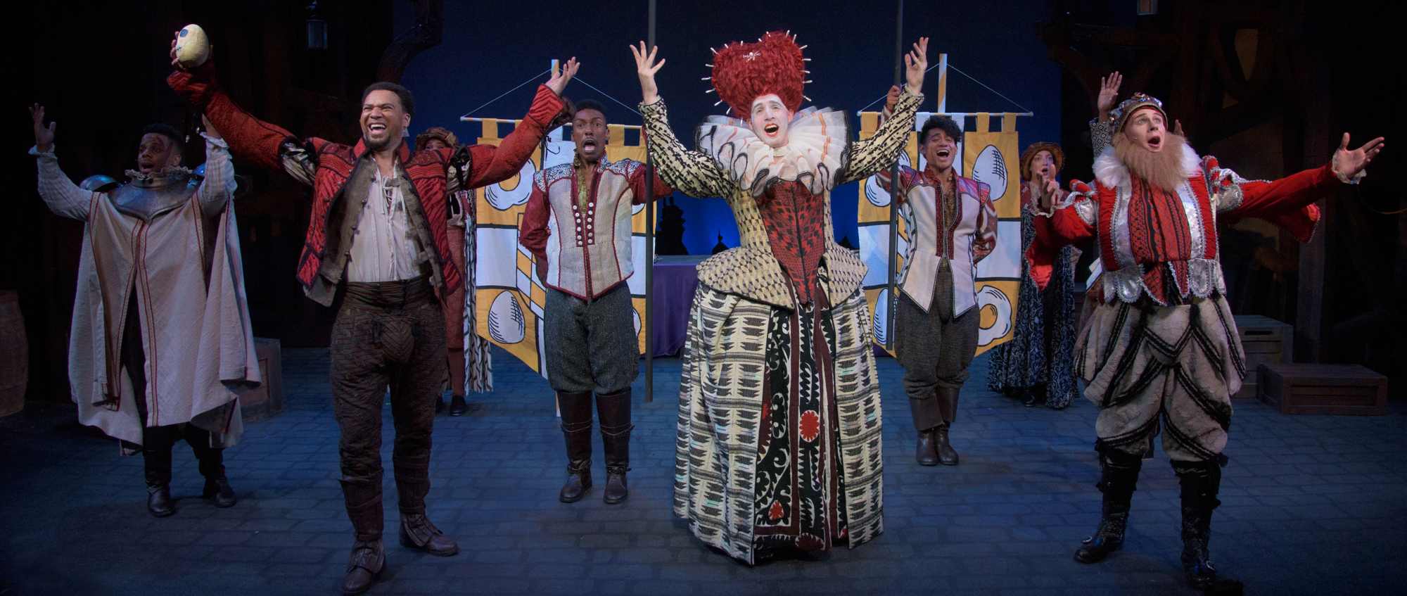 Actors Cornelius Davis, Cordell Cole, Travis Keith Battle, BillyD Hart, Jordan De Leon, Lauren Teyke, and Charlie Tingen bring the colorful story of Something Rotten! to life. (Courtesy Photo by John Jones.)